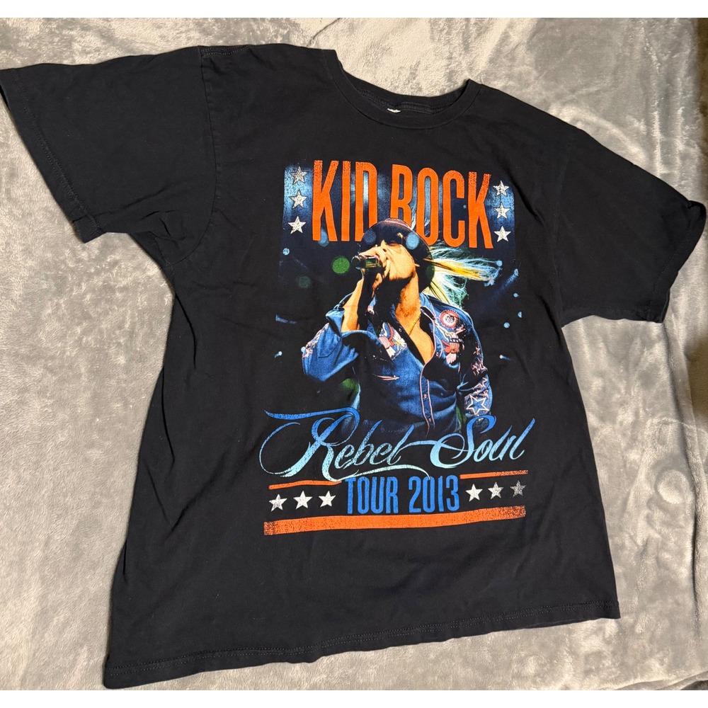Kid Rock Rebel Soul Tour 2013 Graphic T-Shirt Black Concert Tee Mens Large